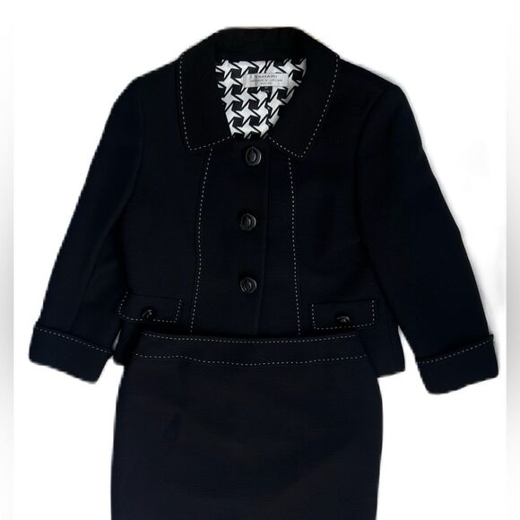 Tahari Suit Arthur Levine Skirt Size 6P Black White Stitched Trim Cuffed Sleeve - Picture 1 of 15